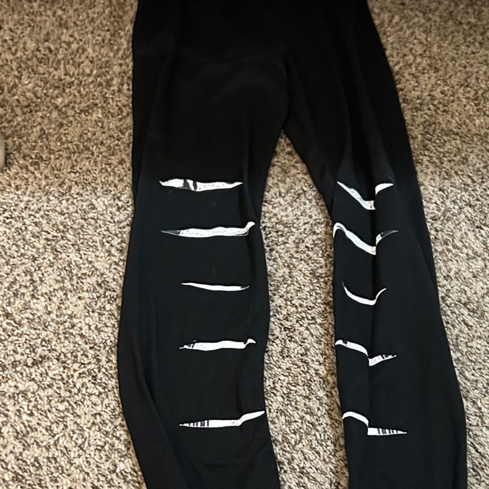 SHEIN Black Leggings with White Accents